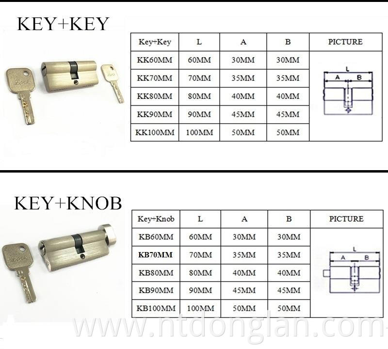 75MM 27.5/10/37.5 Double Sided Groove Brass Key Cylinder Door Lock 8 keys